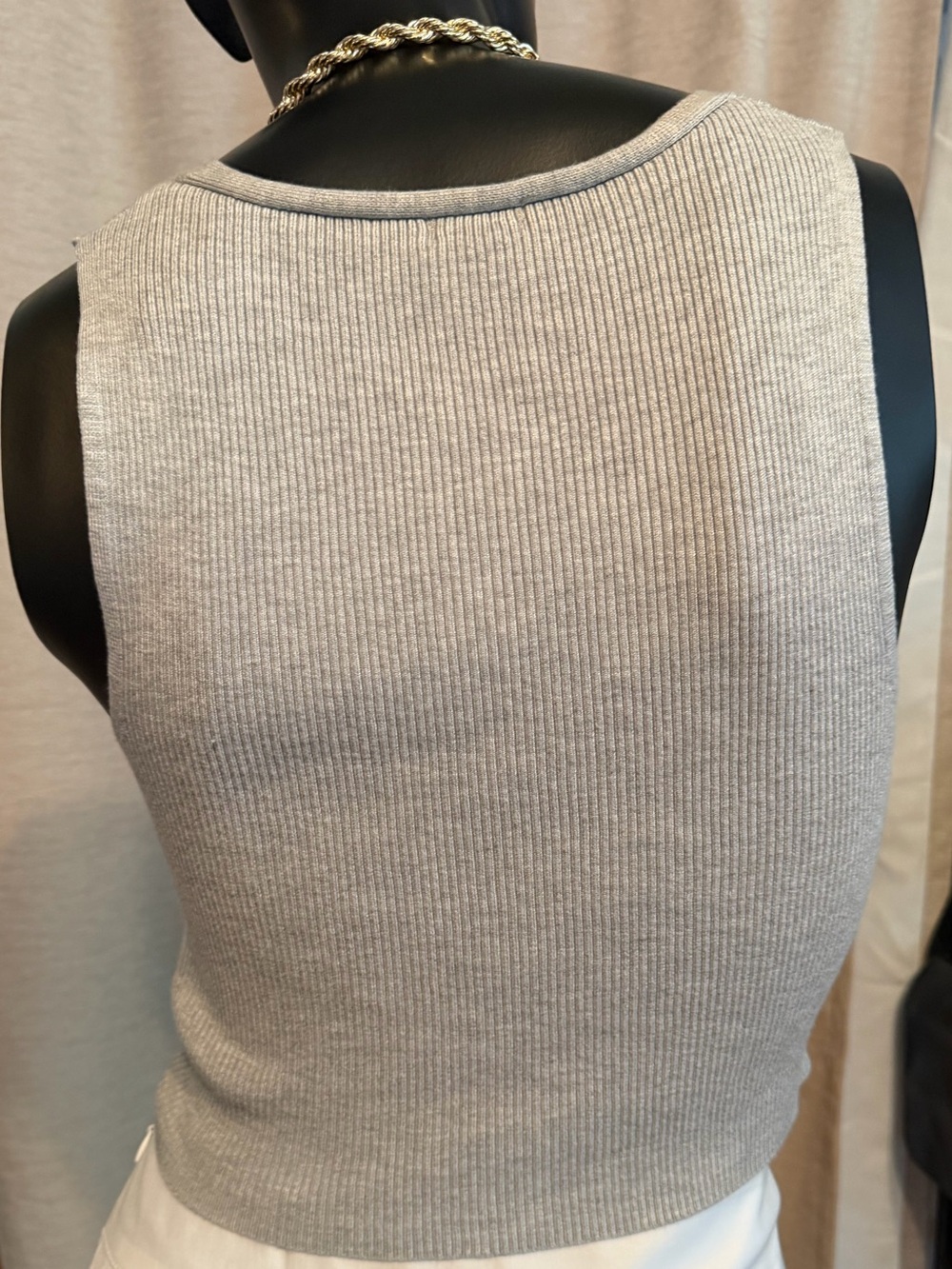 Garage Light Gray Ribbed V-Neck Button Tank - Picture 2 of 4